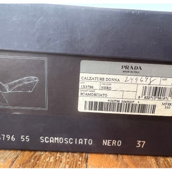 PRADA size 7 (37), black suede low heel wedge sandal - Picture 4 of 5